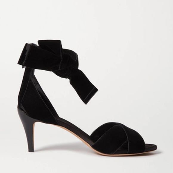 Chloe • Chris Bow Sandals heels black velvet ankle tie patent leather open toe - Picture 2 of 10